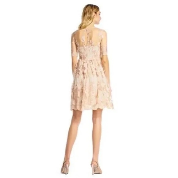 NWT Adrianna Papell x BHLDN Nadine Illusion Embroidered Lace Dress in Blush Gold - Picture 5 of 9